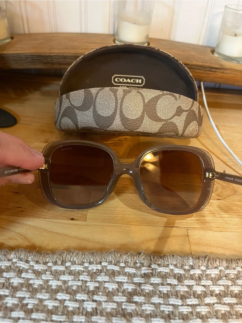 Coach Oversized Milky Beige Sunglasses with case